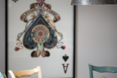 Characterful artworks fill the property, where artist Jolomo was once resident