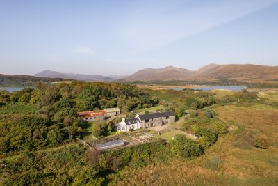 Looking over Gorsten House and surrounding estate, with the owner's adjoining farmhouse and caretaker's studio too