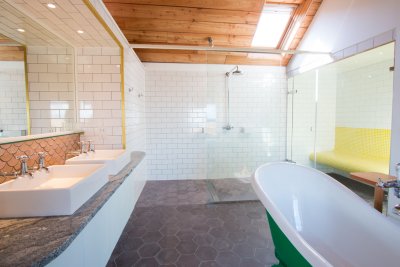 Ensuite to master double ensuite with walk in shower, clawfoot bath, twin basins and w.c.
