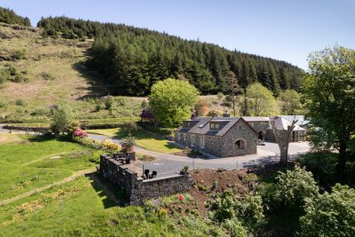 Looking across the hillside terrace and gardens at Achnacraig